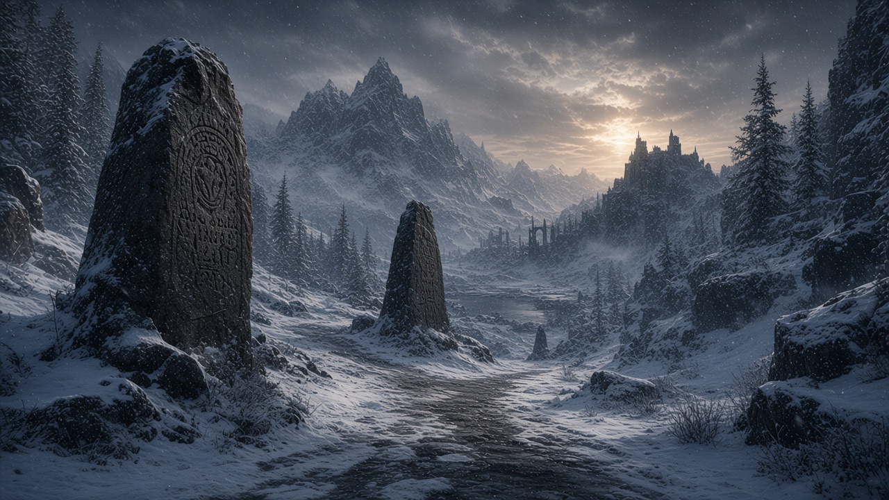Un col enneigé du nord de Skyrim